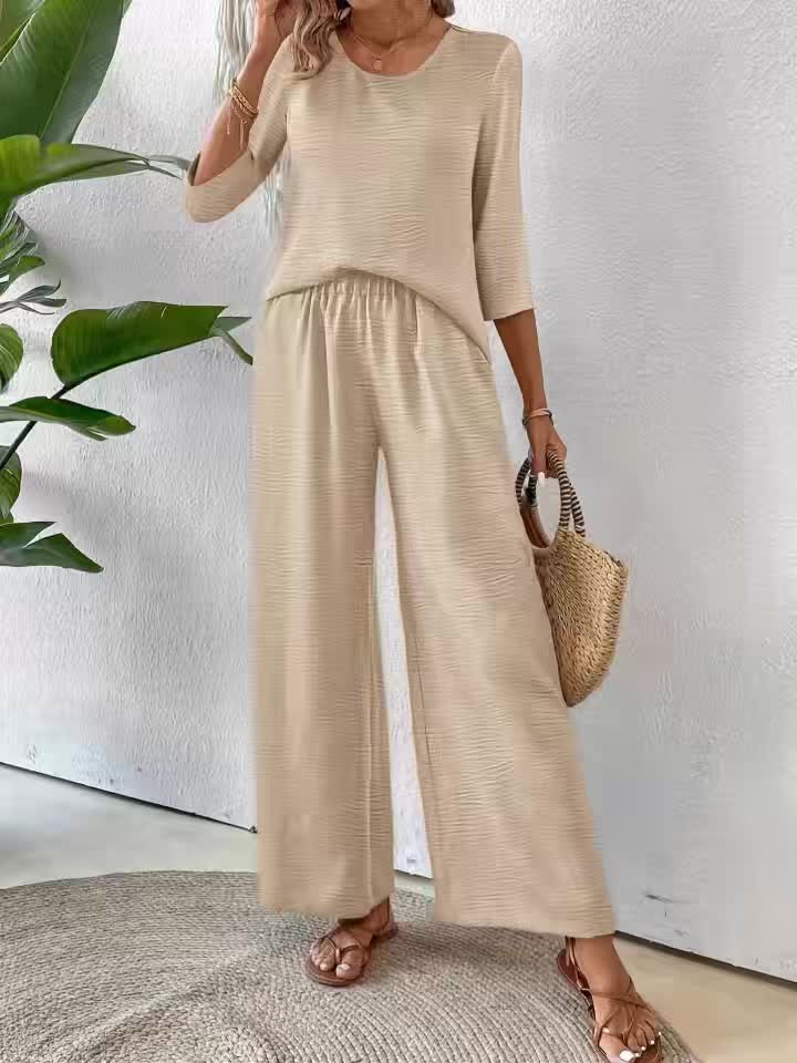 Paige | Linen Wide Leg Pants Two Piece Vacation Set