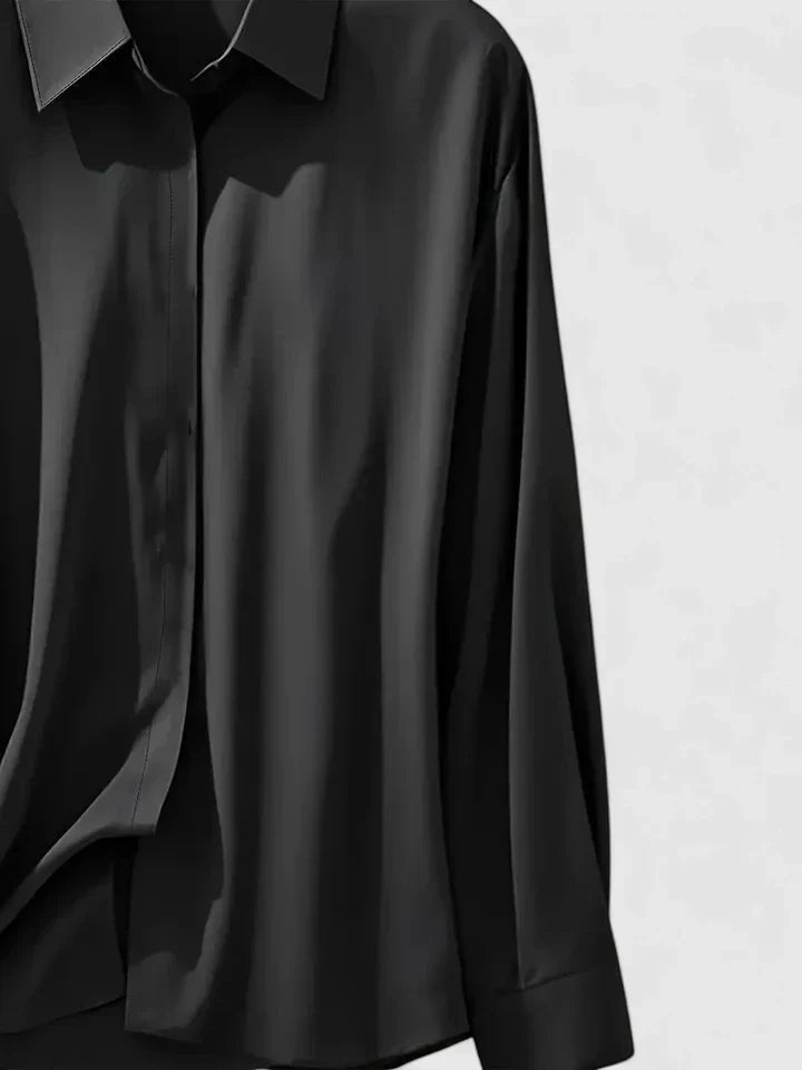 Pippa | Satin Long Sleeve Button Down Shirt with Concealed Placket