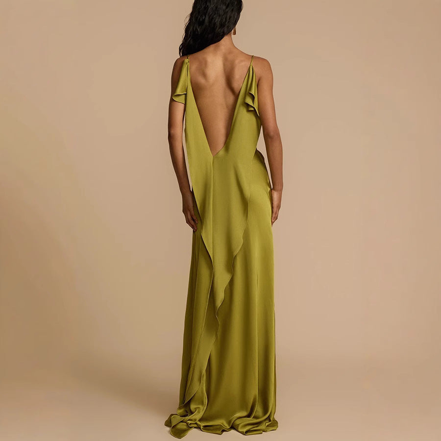 Rosalind | Olive Green Cowl Neck Slip Maxi Dress