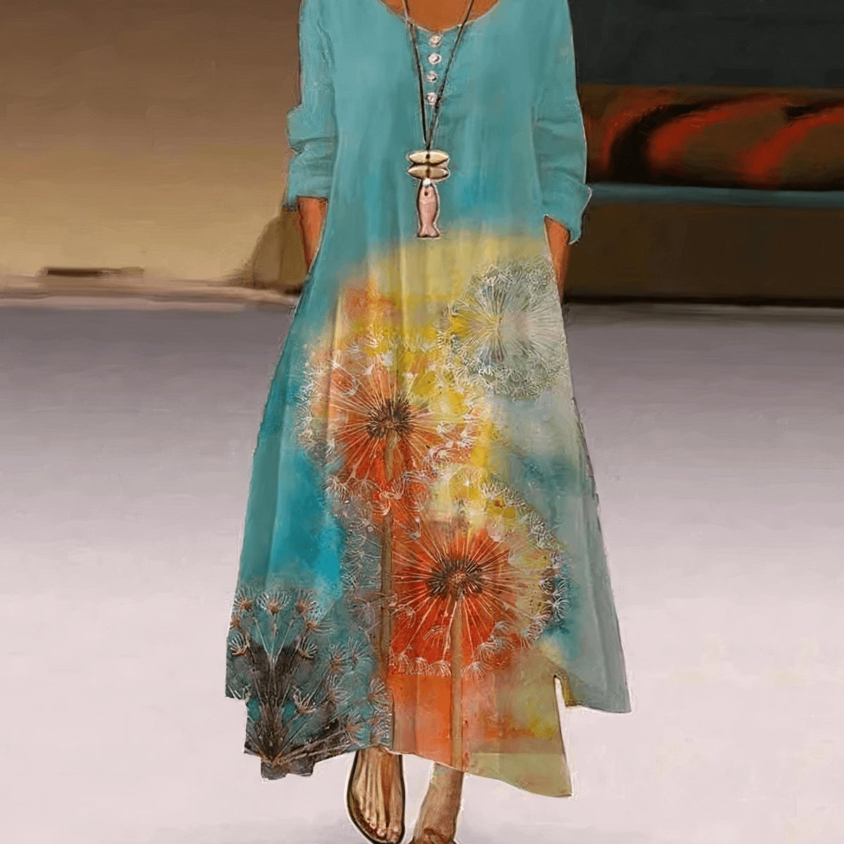 Florence | Long Sleeve Floral Maxi Dress Relaxed Fit