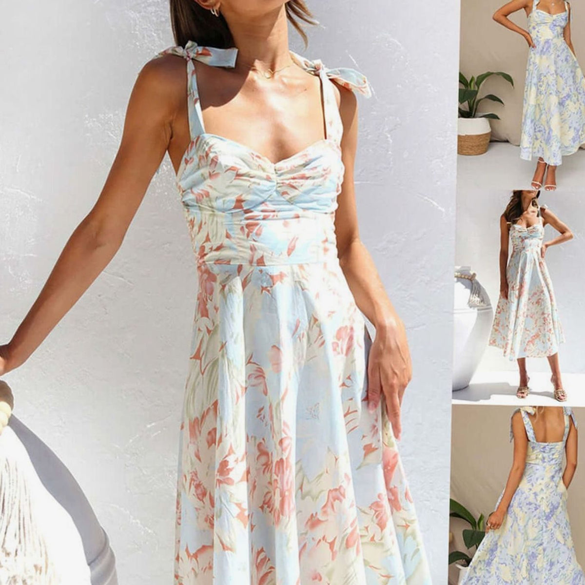 Poppy | Floral Tie Shoulder A-Line Midi Dress