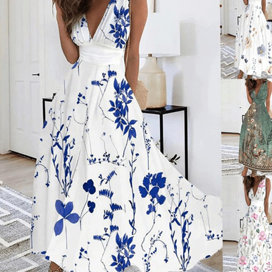 Millie | Sleeveless Floral V-Neck Maxi Wedding Guest Dress
