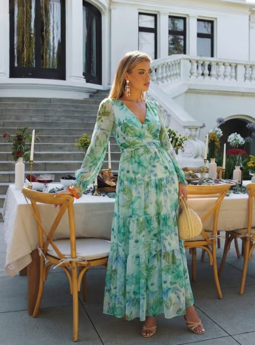 Adeline | Long Sleeve Floral Tiered Chiffon Maxi Dress