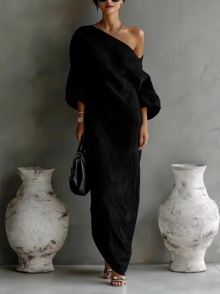 Wilhelmina | Off Shoulder Batwing Sleeve Linen Maxi Dress