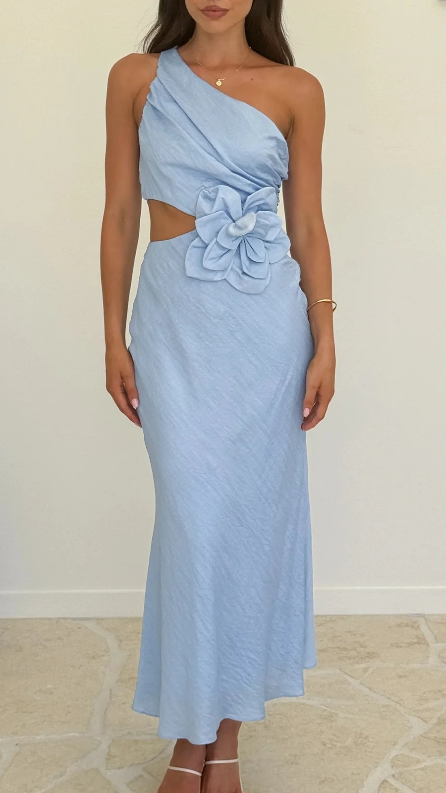 Josephine | One Shoulder Maxi Cocktail Dress with Flower Cutout