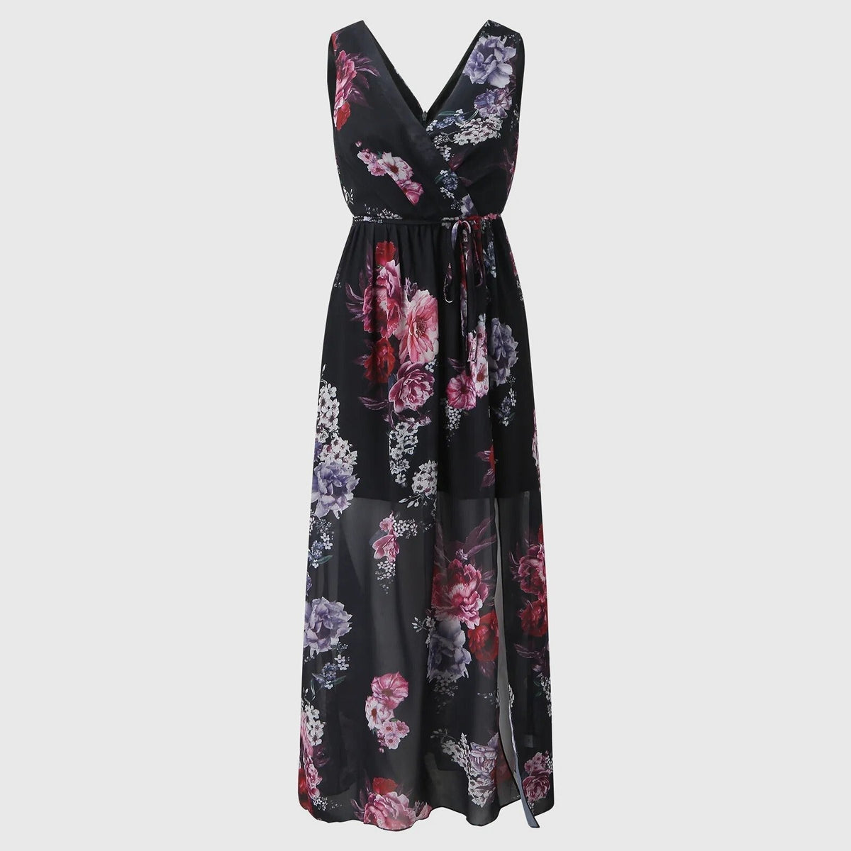 Saskia | Floral Sleeveless Wrap V-Neck Maxi Dress with Side Slit