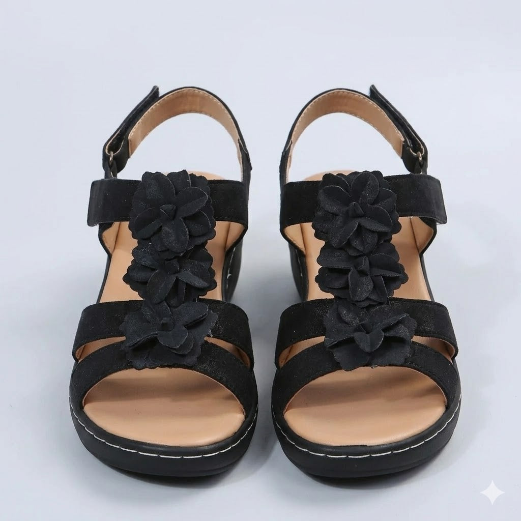 Amelia | Floral Wedge Sandals with Ankle Strap
