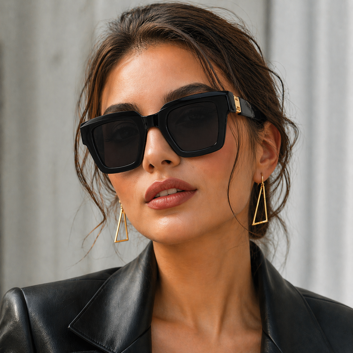 Tabitha | Oversized Black Sunglasses with Gold-Tone Detail