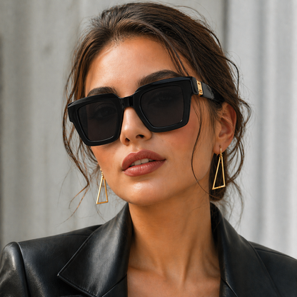 Tabitha | Oversized Black Sunglasses with Gold-Tone Detail