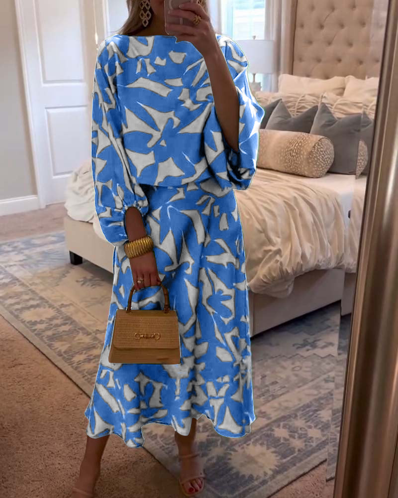 Juno | Printed Lantern Sleeve Two Piece Set