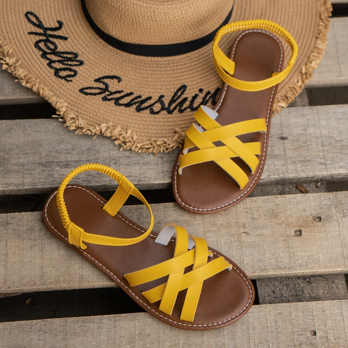 Elena | Orthopedic Woven Strap Flat Sandals with Ankle Buckle