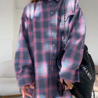 Giselle | Oversized Plaid Button Down Shirt