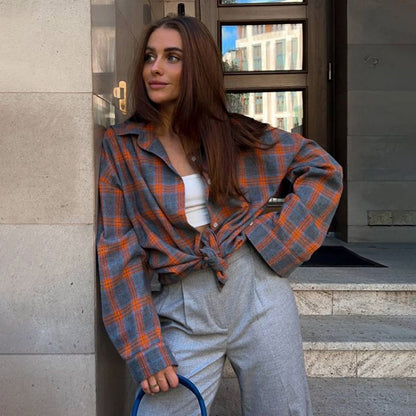 Giselle | Oversized Plaid Button Down Shirt
