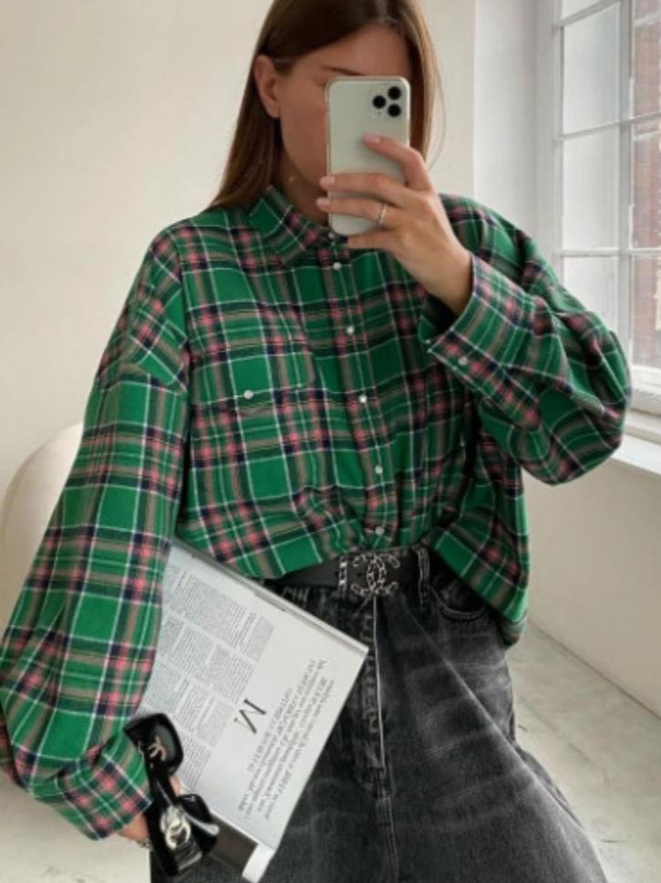 Giselle | Oversized Plaid Button Down Shirt