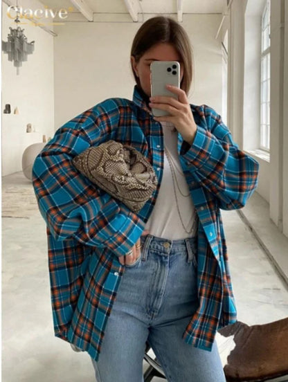 Giselle | Oversized Plaid Button Down Shirt