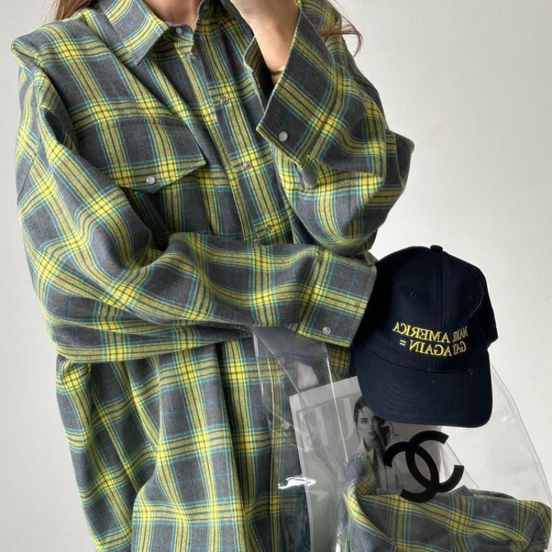 Giselle | Oversized Plaid Button Down Shirt