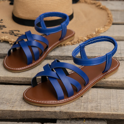 Elena | Orthopedic Woven Strap Flat Sandals with Ankle Buckle