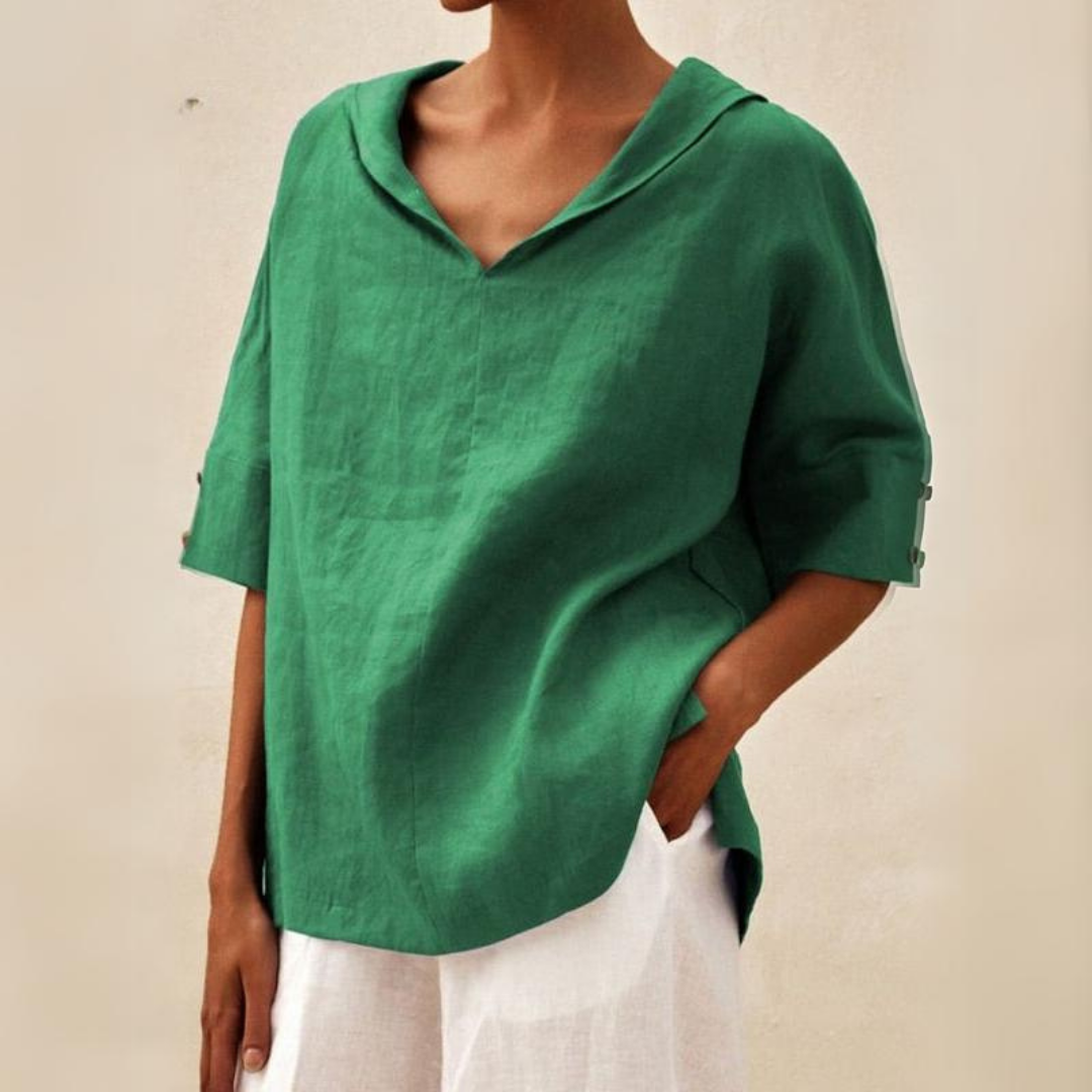 Flora | Relaxed V-Neck Linen Shirt