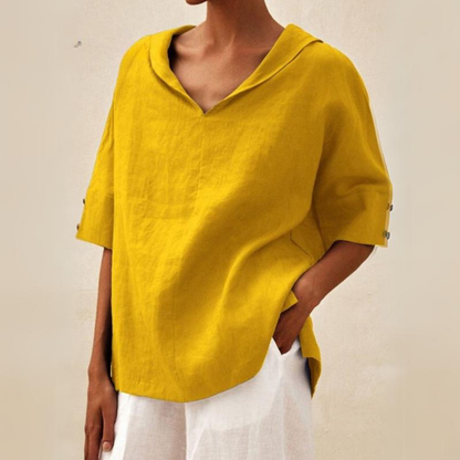 Flora | Relaxed V-Neck Linen Shirt