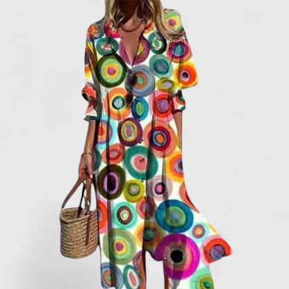 Blossom | Leaf Print Long Sleeve Button Front Maxi Shirt Dress