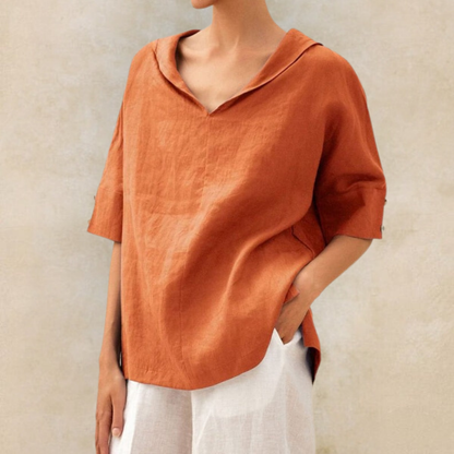 Flora | Relaxed V-Neck Linen Shirt