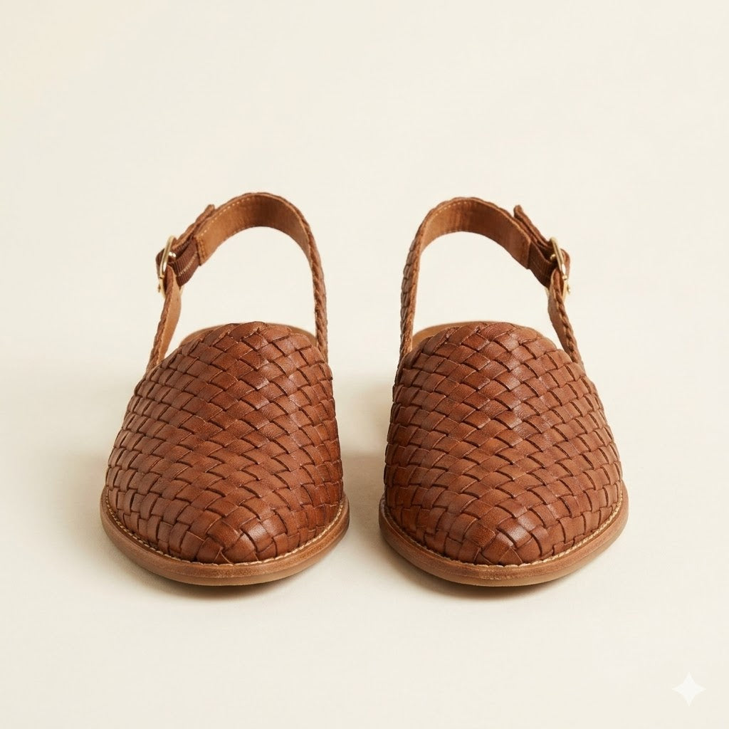 Isla | Woven Slingback Flat Shoes with Buckle Strap