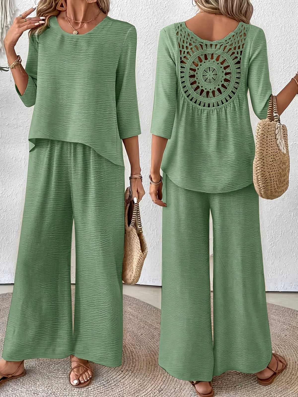 Paige | Linen Wide Leg Pants Two Piece Vacation Set