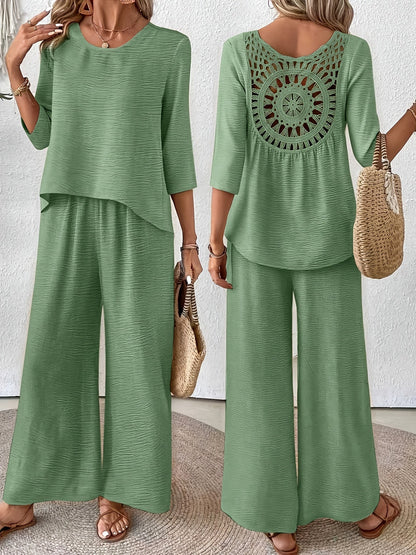 Paige | Linen Wide Leg Pants Two Piece Vacation Set