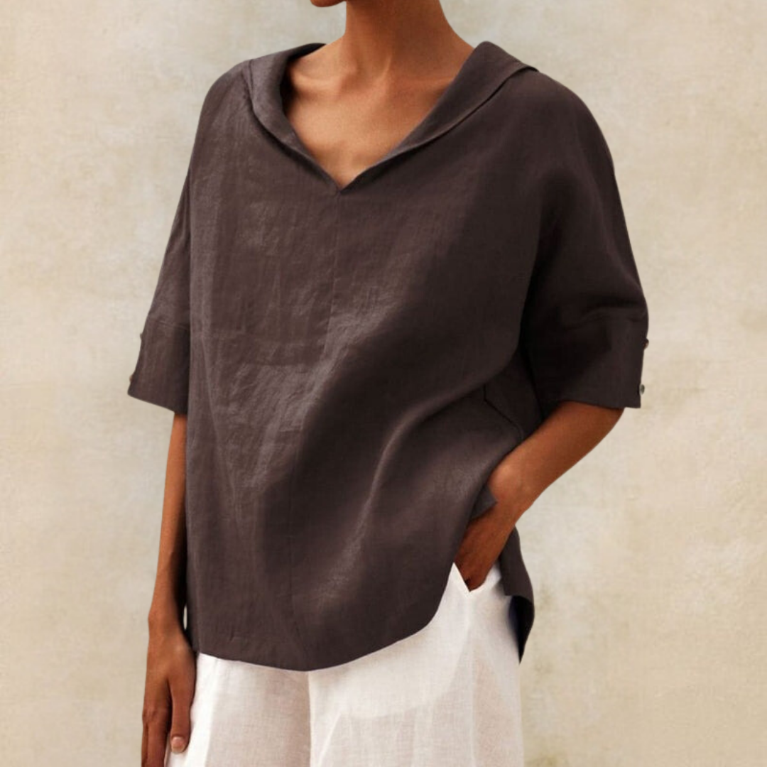 Flora | Relaxed V-Neck Linen Shirt