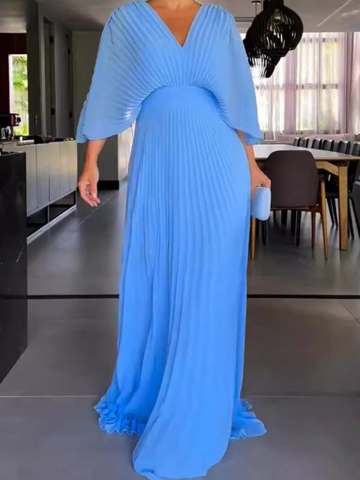 Verity | Pleated Maxi Wedding Guest Evening Dress