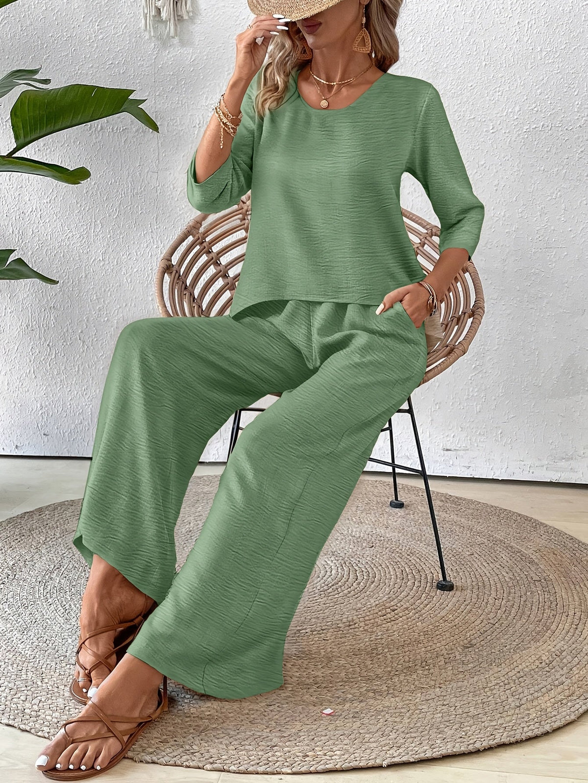 Paige | Linen Wide Leg Pants Two Piece Vacation Set