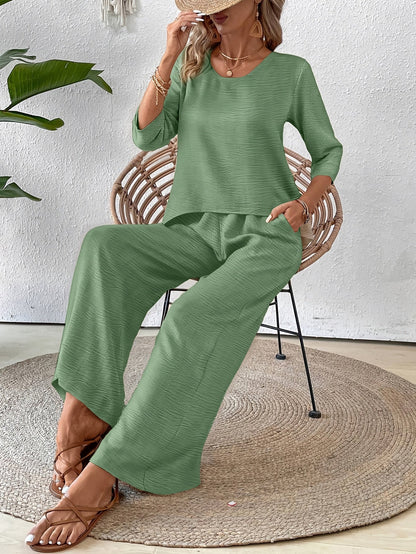 Paige | Linen Wide Leg Pants Two Piece Vacation Set
