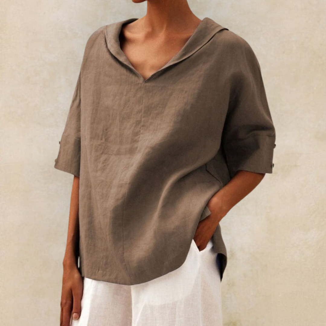 Flora | Relaxed V-Neck Linen Shirt