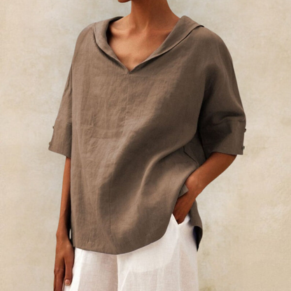 Flora | Relaxed V-Neck Linen Shirt