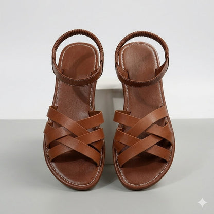 Elena | Orthopedic Woven Strap Flat Sandals with Ankle Buckle