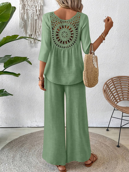 Paige | Linen Wide Leg Pants Two Piece Vacation Set