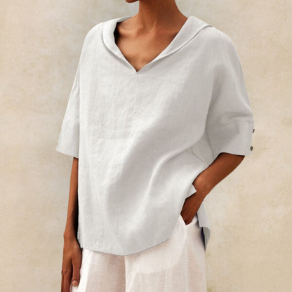 Flora | Relaxed V-Neck Linen Shirt