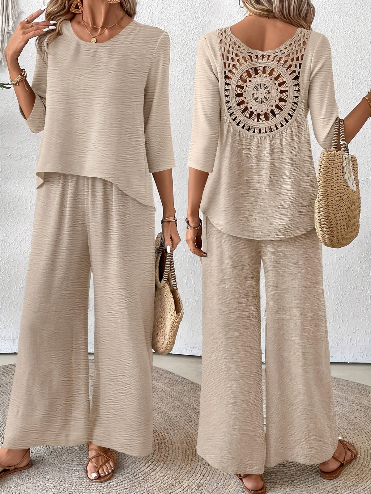Paige | Linen Wide Leg Pants Two Piece Vacation Set