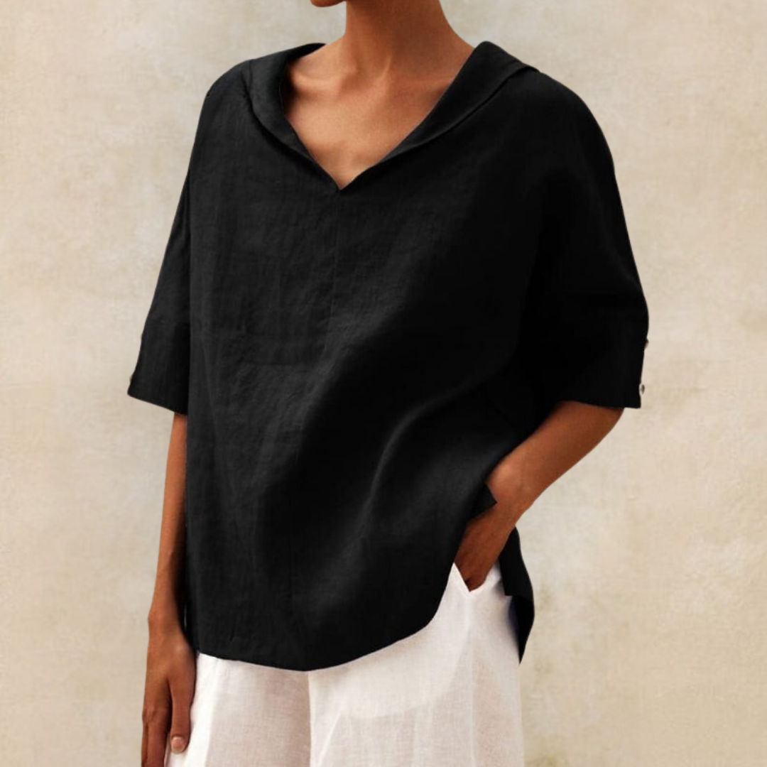 Flora | Relaxed V-Neck Linen Shirt
