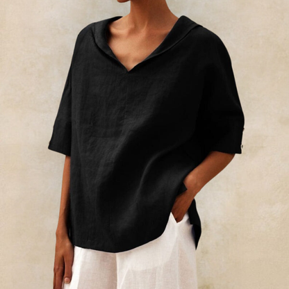 Flora | Relaxed V-Neck Linen Shirt