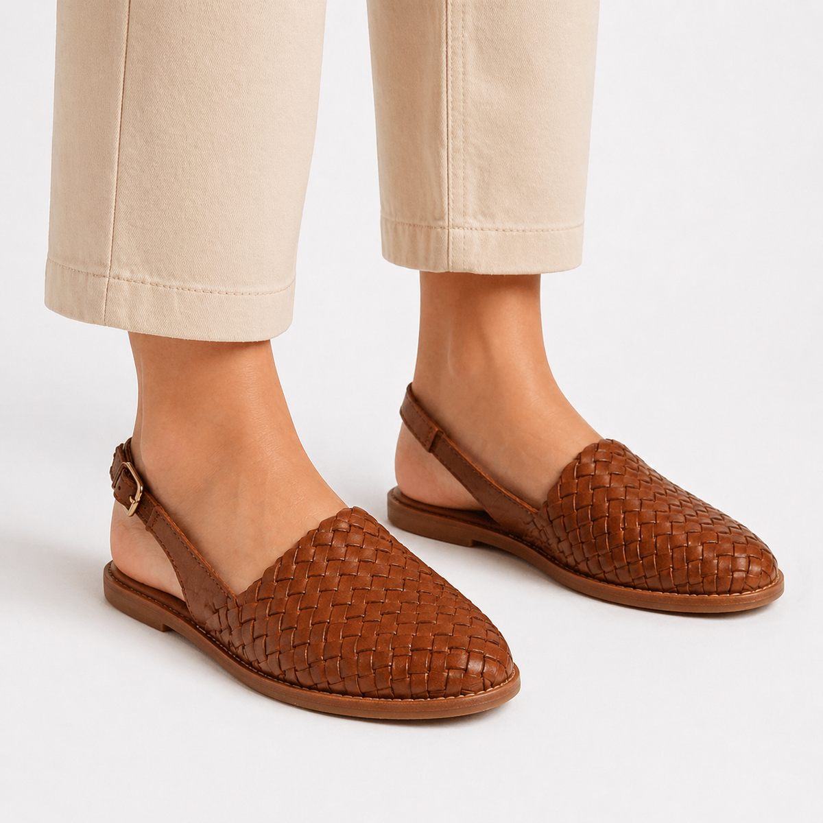 Isla | Woven Slingback Flat Shoes with Buckle Strap