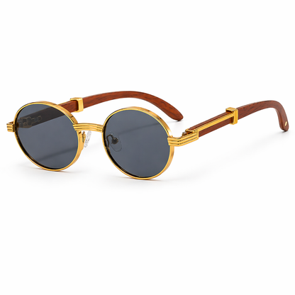 Ottilie | Elegant Round Frame Sunglasses with Wood-Look Arms