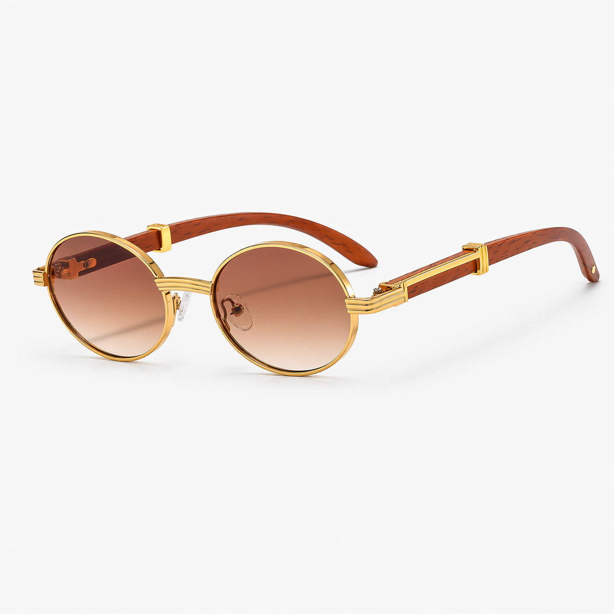 Ottilie | Elegant Round Frame Sunglasses with Wood-Look Arms