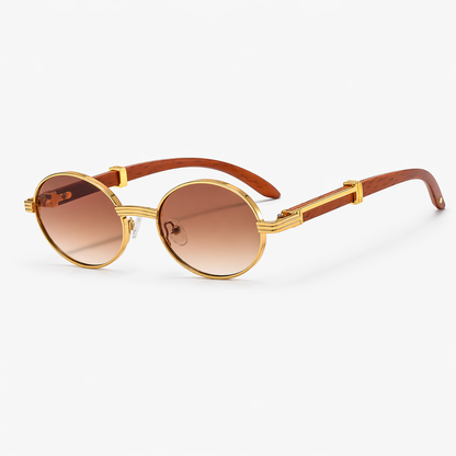 Ottilie | Elegant Round Frame Sunglasses with Wood-Look Arms