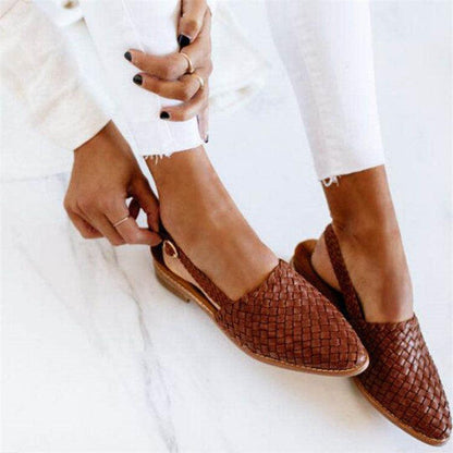 Isla | Woven Slingback Flat Shoes with Buckle Strap