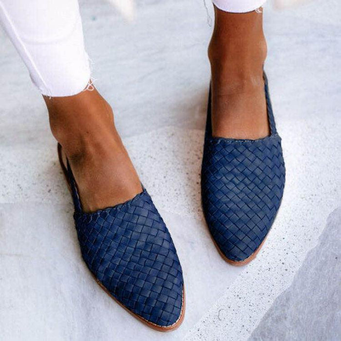 Isla | Woven Slingback Flat Shoes with Buckle Strap