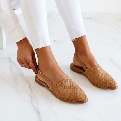 Isla | Woven Slingback Flat Shoes with Buckle Strap