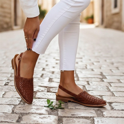 Isla | Woven Slingback Flat Shoes with Buckle Strap