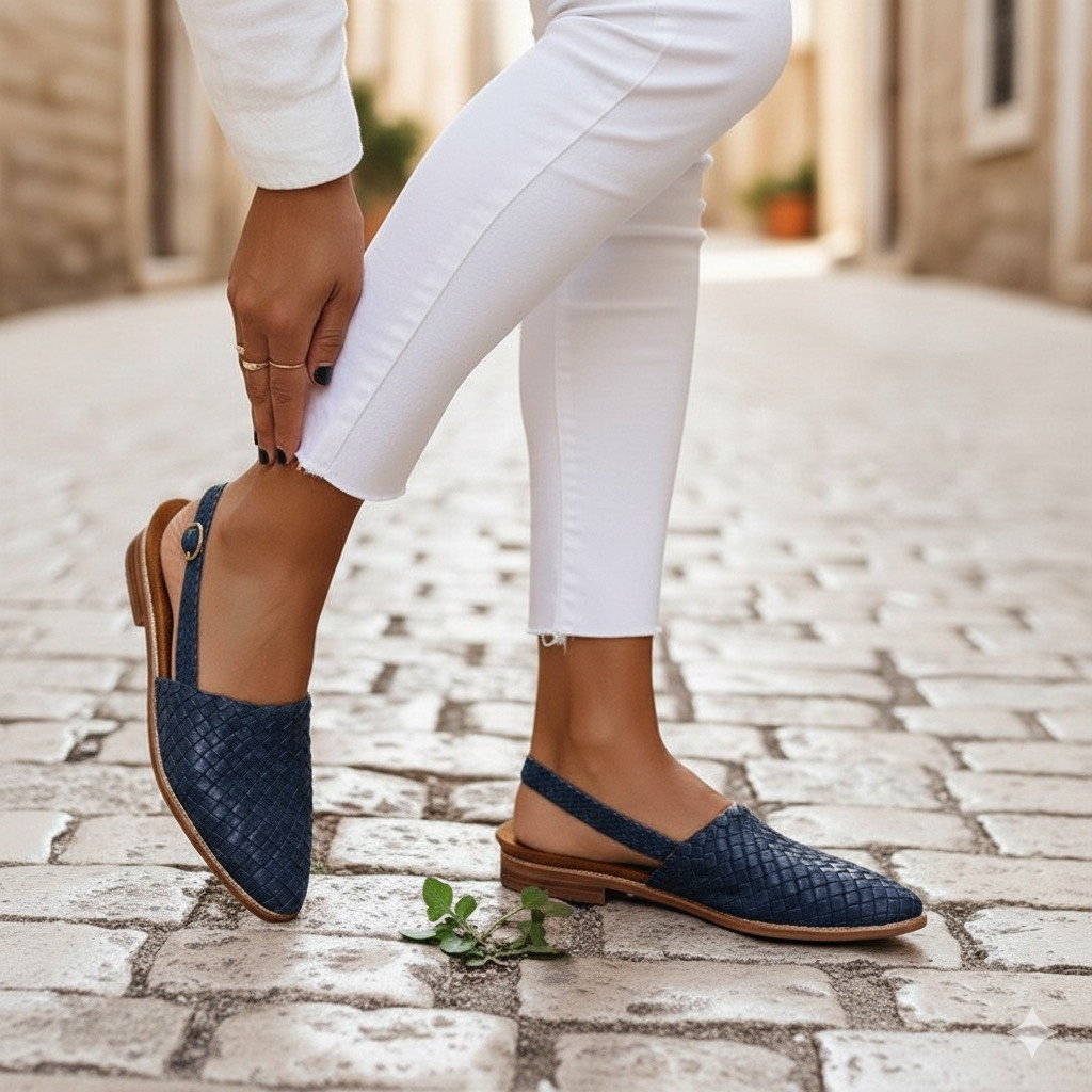 Isla | Woven Slingback Flat Shoes with Buckle Strap