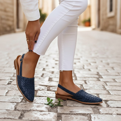 Isla | Woven Slingback Flat Shoes with Buckle Strap